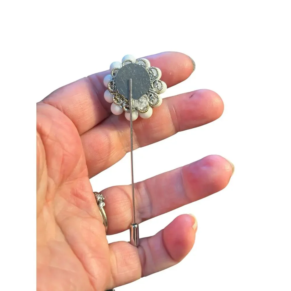 White Bead Cluster Stick Pin Handmade from a Single Vintage Earring